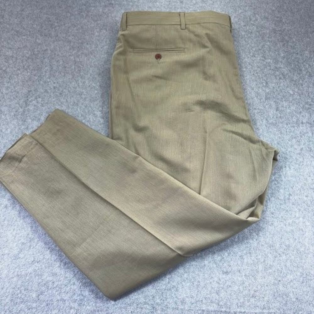ORVIS Khaki Pants Mens Fits 44x29 Wool Cotton Blend Flat Front Dress Pants